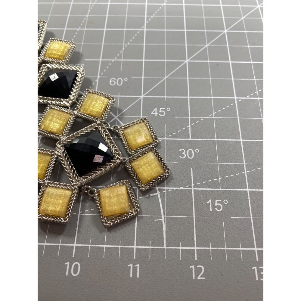 Y2K NY Geometric Statement Necklace Black Gold 15in + Extender - Picture 7 of 10